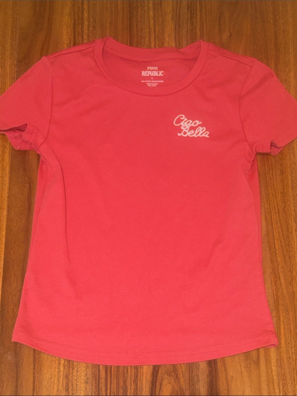 Pink Republic Hot Pink Short Sleeve Tee with 'Ciao Bella' Embroidery